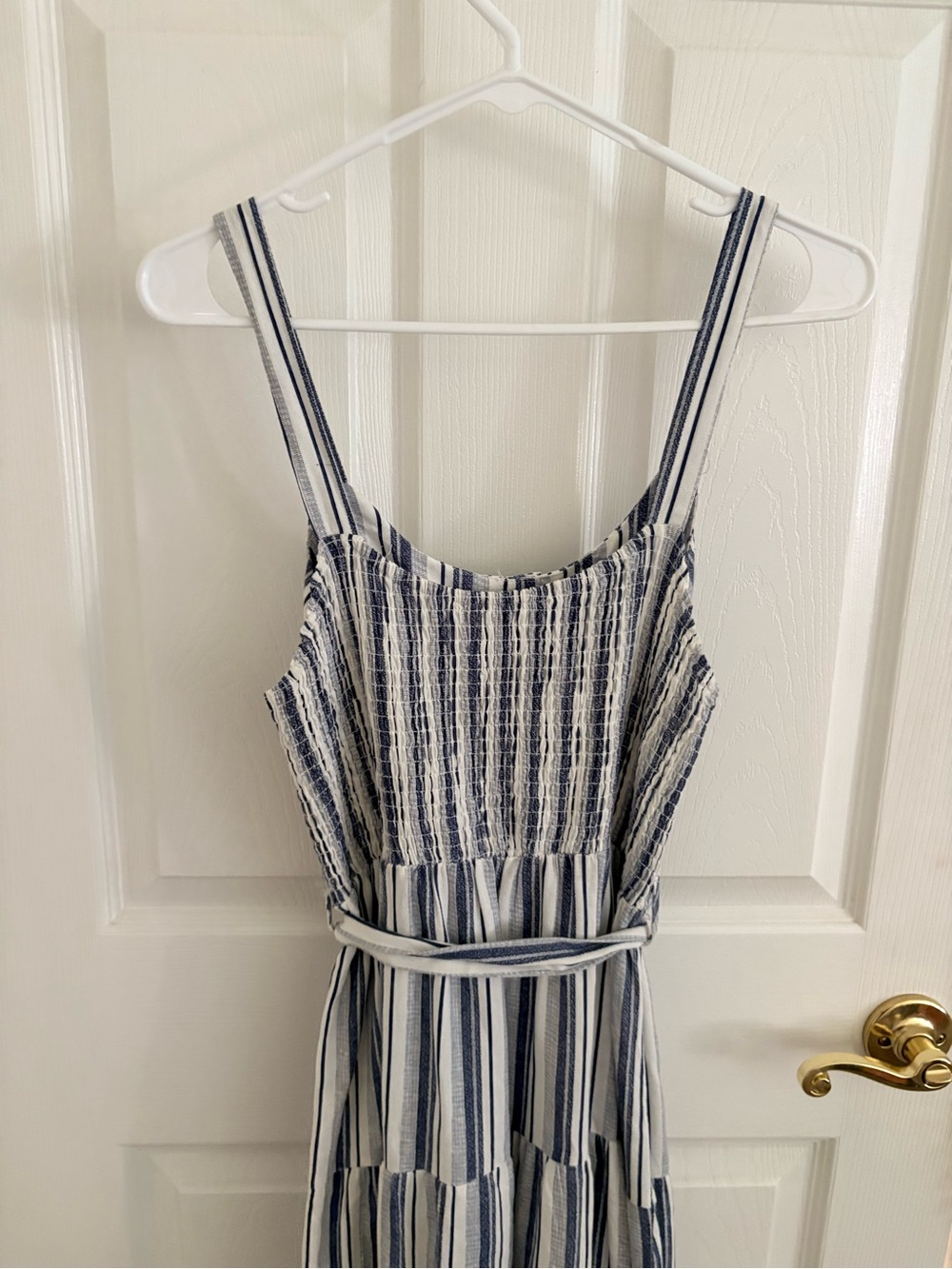 Blue & White Striped Button-Front Maxi Dress with Waist Tie - Picture 4 of 8